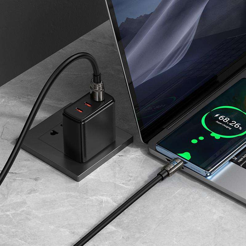 hoco U143 Joy LED 5A USB to Type-C Fast Charging Data Cable, Length: 1.2m(Black)