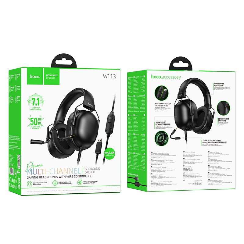 hoco W113 Dynamic Wired USB7.1 Channel Gaming Headset(Black)