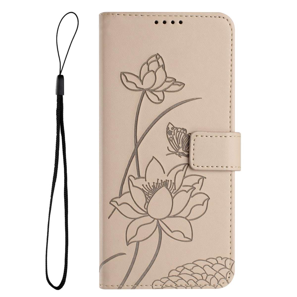 For Redmi Note 15 Pro+ Global 5G 163.3mm Lotus Embossed Leather Phone Case with Lanyard(Beige)