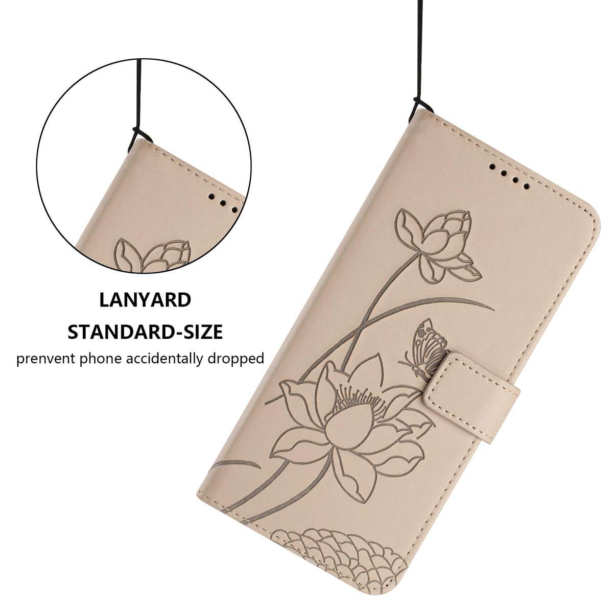For Redmi Note 15 Pro+ Global 5G 163.3mm Lotus Embossed Leather Phone Case with Lanyard(Beige)