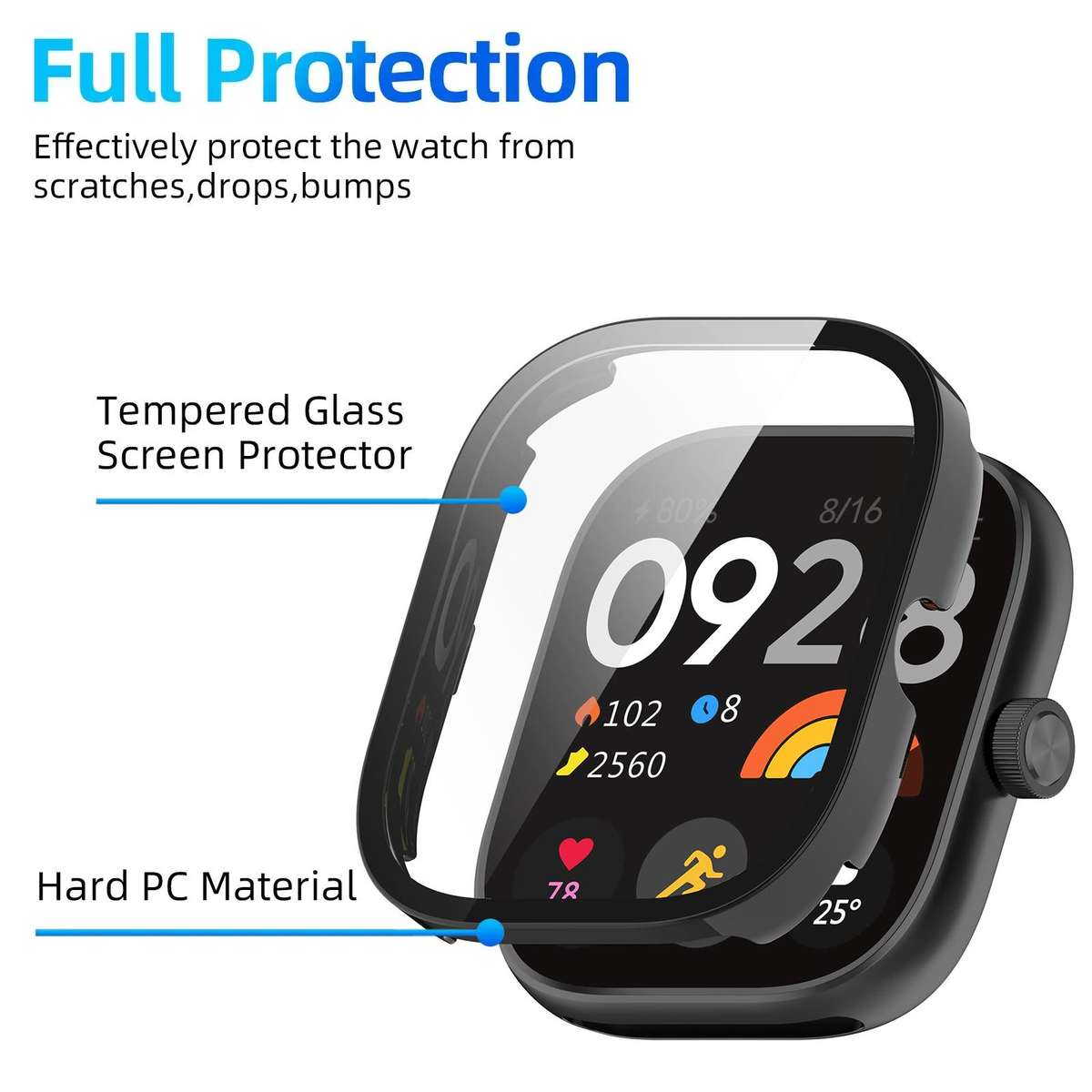 For Redmi Watch 4 xDfind Tempered Film Integrated PC Watch Protective Cover(Black)