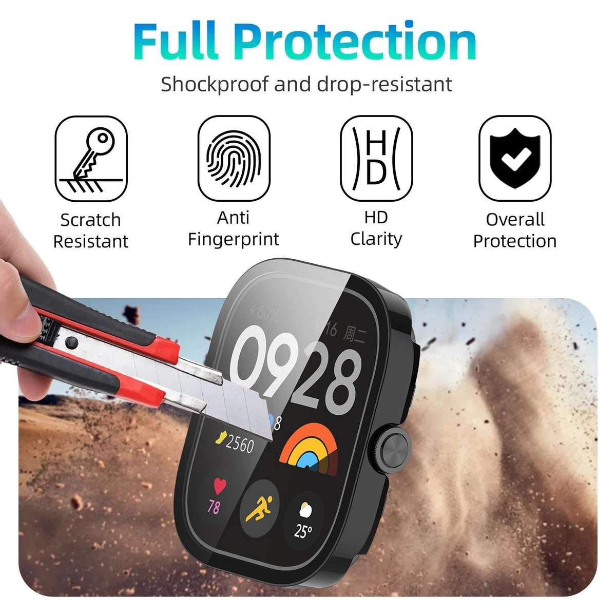 For Redmi Watch 4 xDfind Tempered Film Integrated PC Watch Protective Cover(Black)