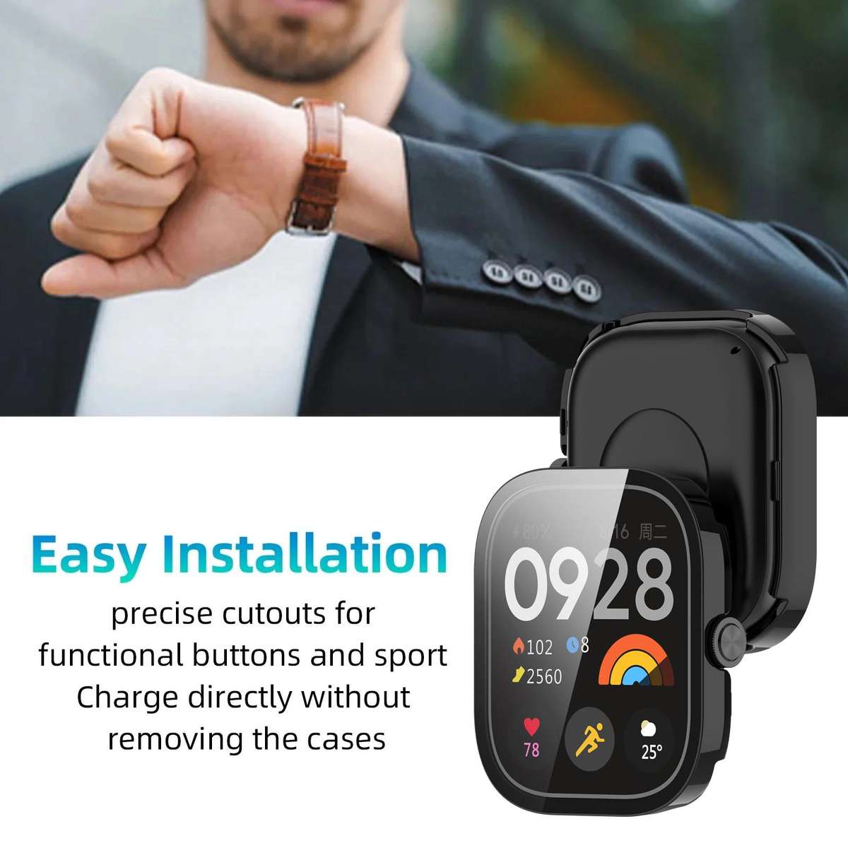 For Redmi Watch 4 xDfind Tempered Film Integrated PC Watch Protective Cover(Black)
