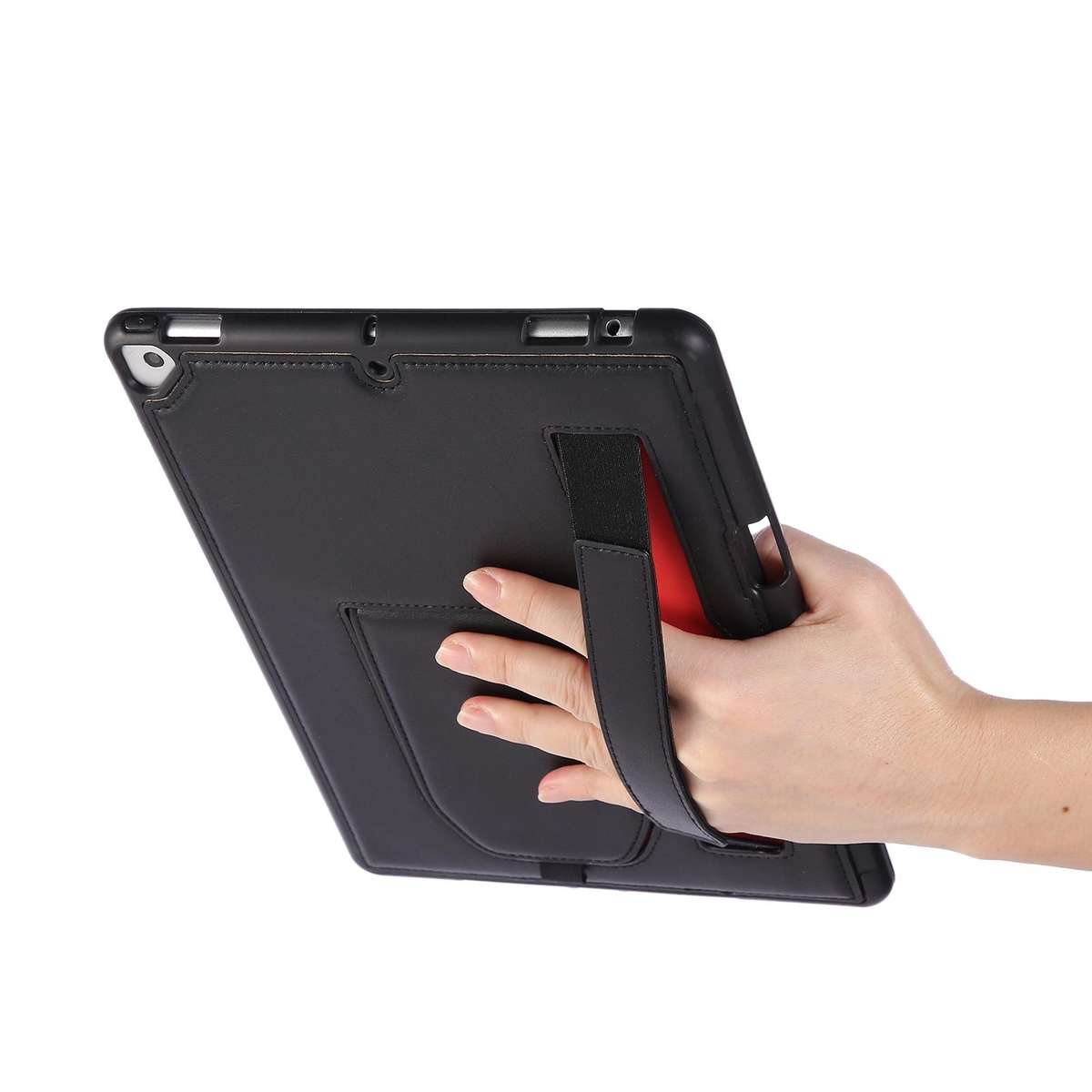 For iPad 10.2 2021 / 10.5 2019 Hand Grip Holder Tablet Case with Pen Slot(Black)