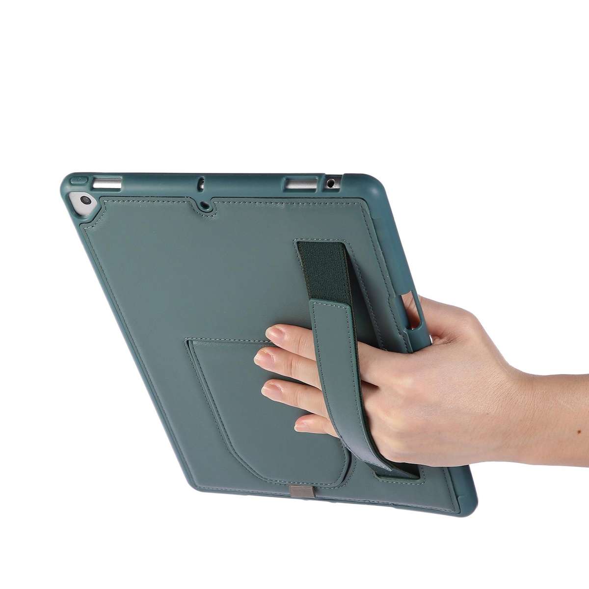 For iPad 10.2 2021 / 10.5 2019 Hand Grip Holder Tablet Case with Pen Slot(Green)