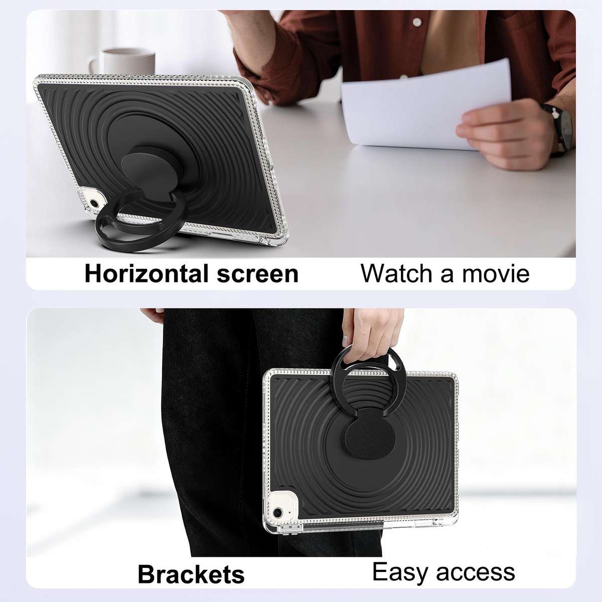 For iPad Air 11 2026 / 2025 / 2024 Wave Texture Rotating Holder Tablet Case with Pen Slot(Black)