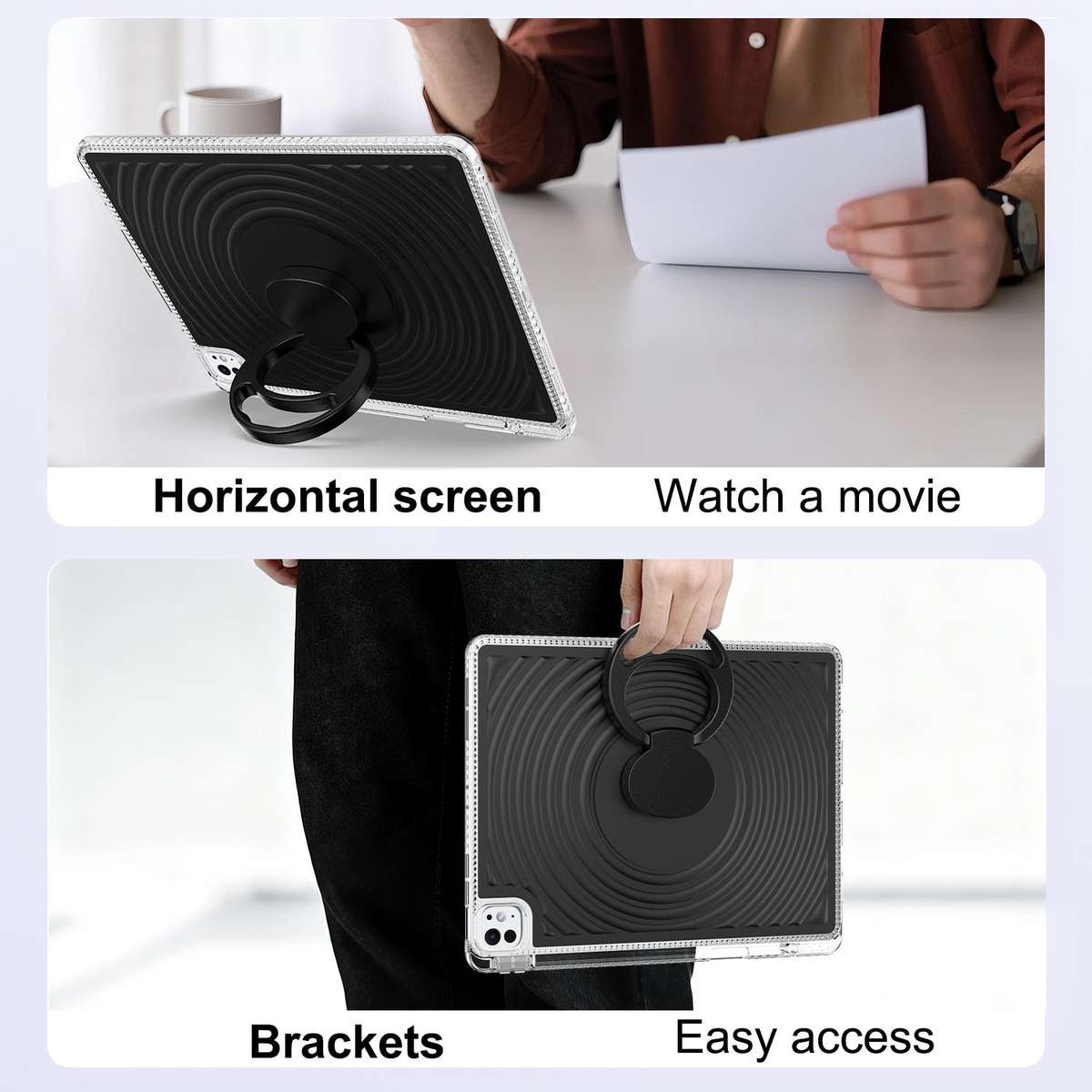 For iPad Air 13 2026 / 2025 / 2024 Wave Texture Rotating Holder Tablet Case with Pen Slot(Black)