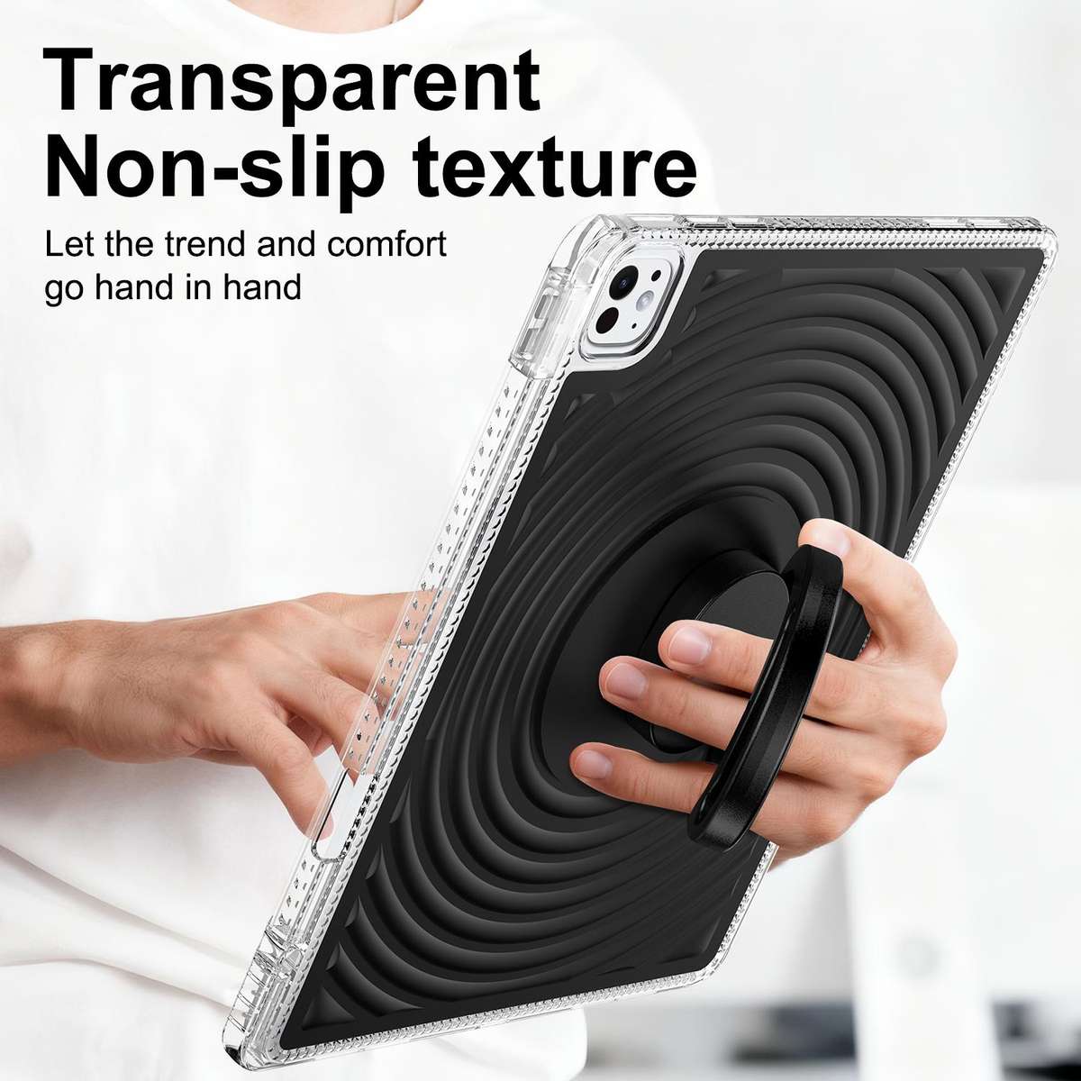 For iPad Air 13 2026 / 2025 / 2024 Wave Texture Rotating Holder Tablet Case with Pen Slot(Black)