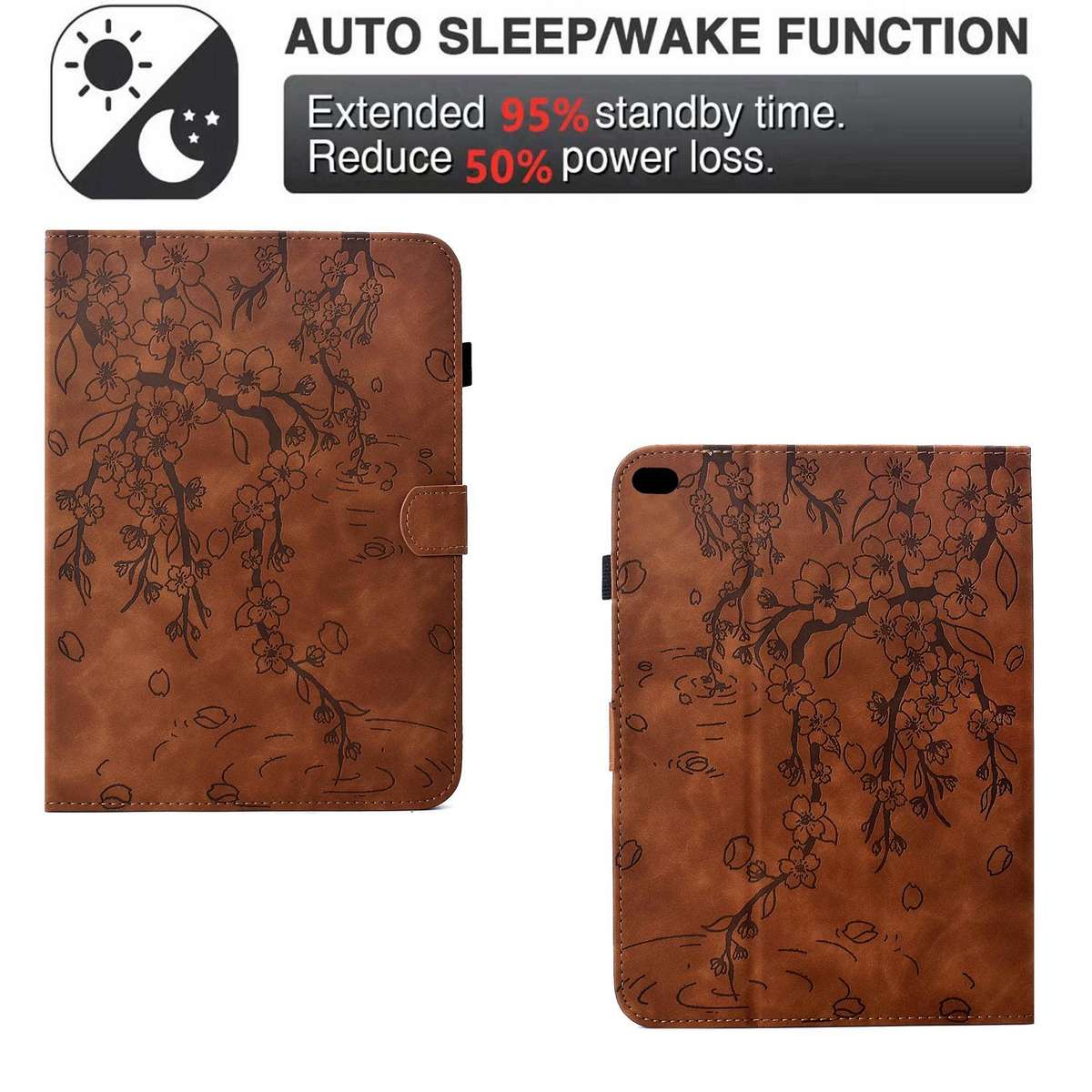 For iPad 9.7 2018 / 2017 Plum Blossom Embossed Smart Leather Tablet Case(Brown)