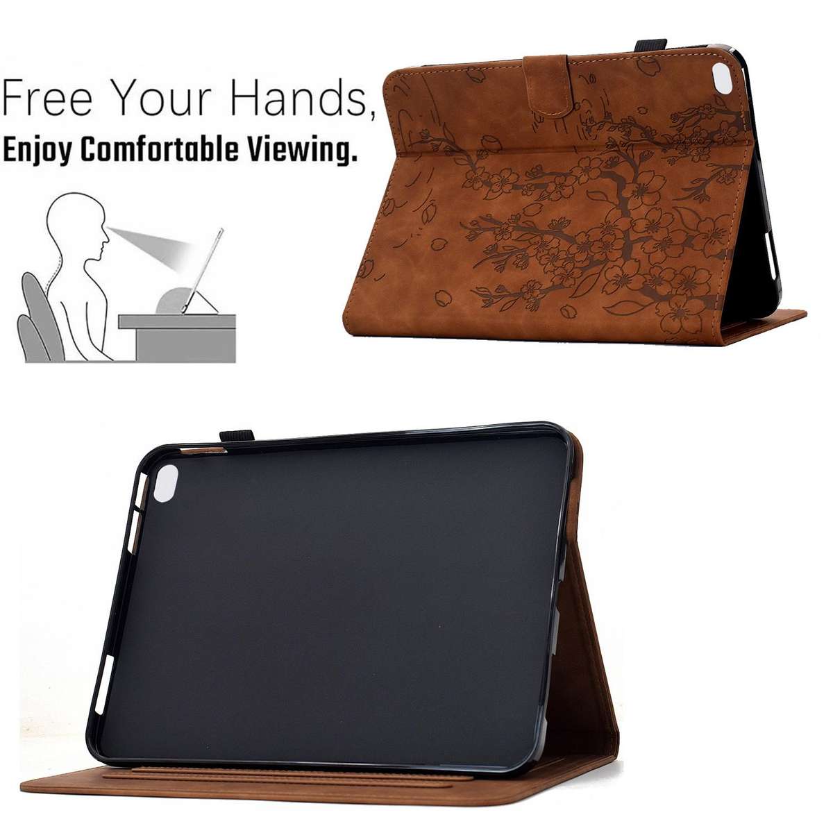 For iPad 9.7 2018 / 2017 Plum Blossom Embossed Smart Leather Tablet Case(Brown)