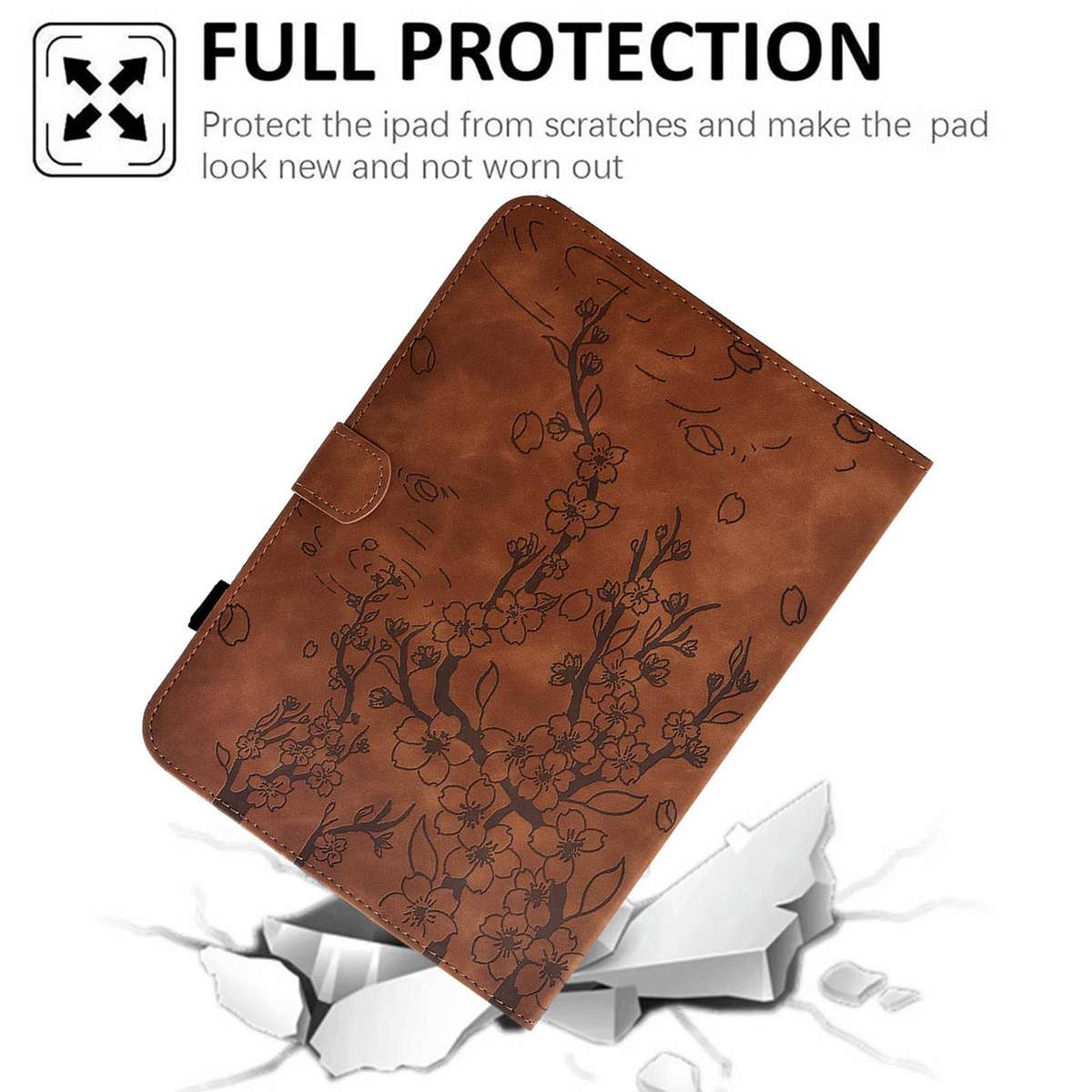 For iPad 9.7 2018 / 2017 Plum Blossom Embossed Smart Leather Tablet Case(Brown)