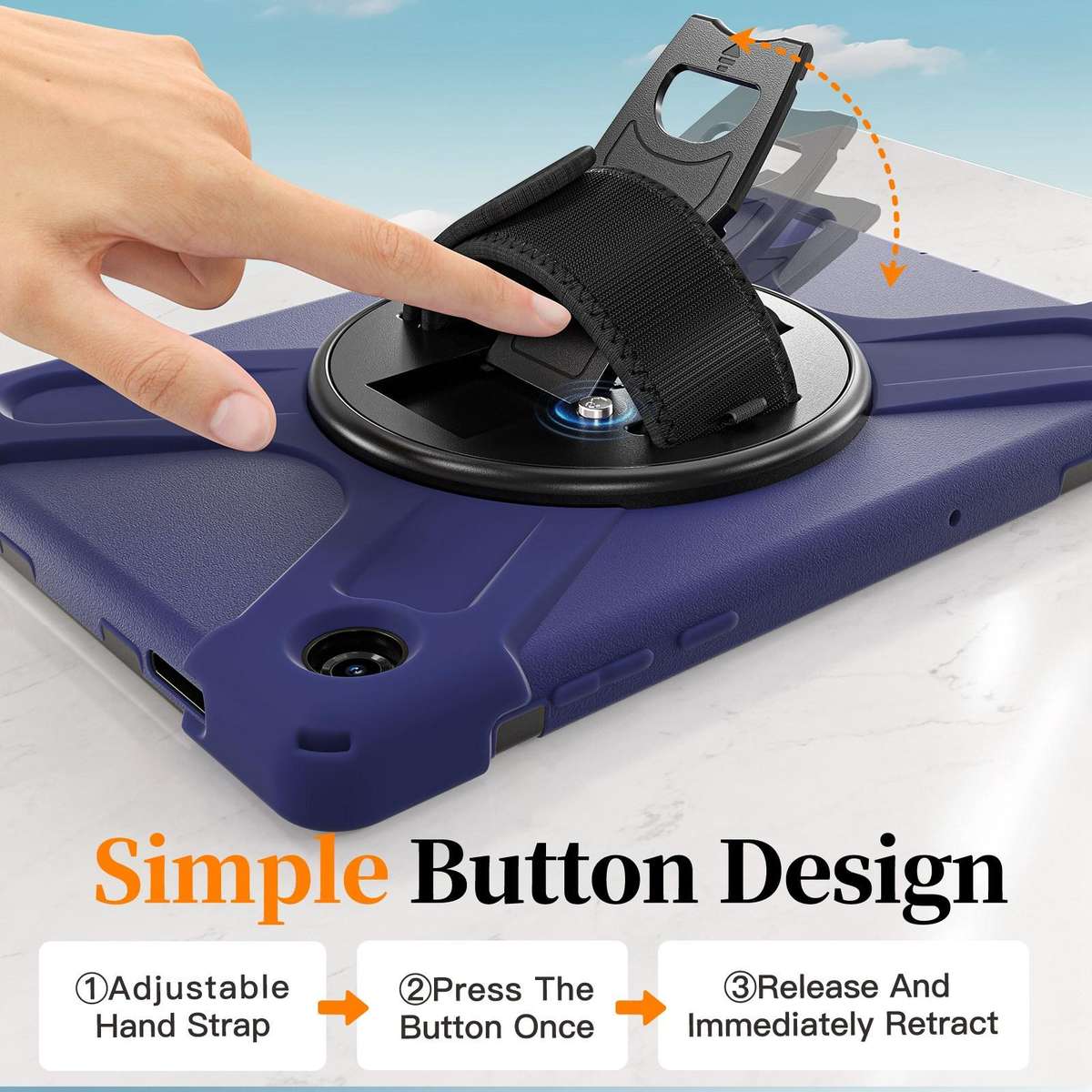 For Samsung Galaxy Tab A11+ Rotatable Holder Silicone Hybrid PC Tablet Case with S ... (Navy Blue)
