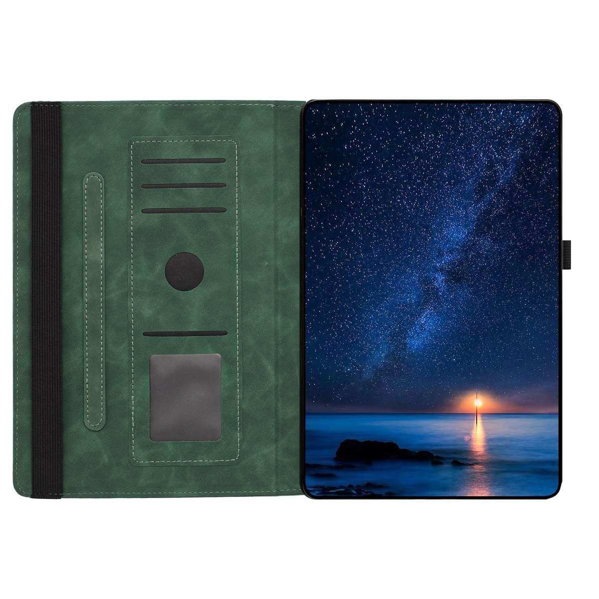 For iPad Air 11 2026 / 2025 / 2024 Smile Embossed Rotation Holder Leather Smart Tablet Case(Green)