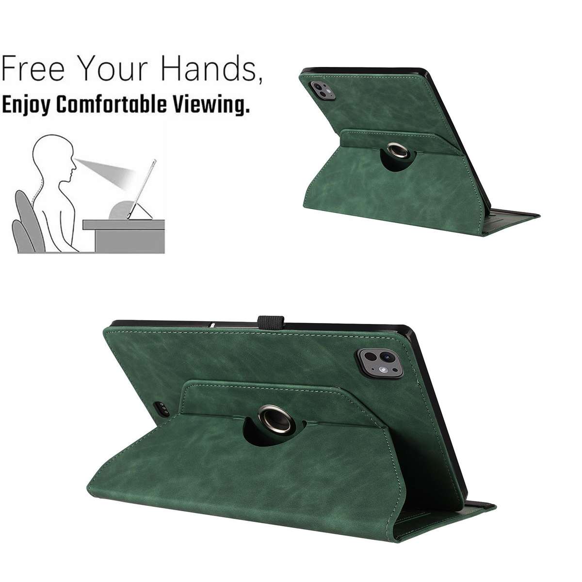 For iPad Air 11 2026 / 2025 / 2024 Smile Embossed Rotation Holder Leather Smart Tablet Case(Green)