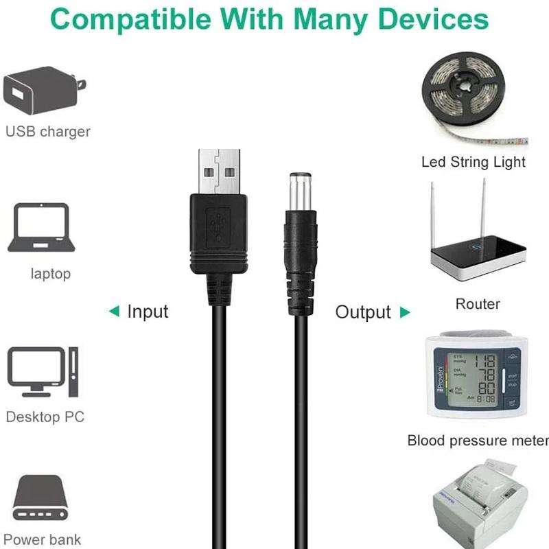 1.5m USB to DC5.5x2.1mm Male Power Cord with 13pcs Converter(Black)