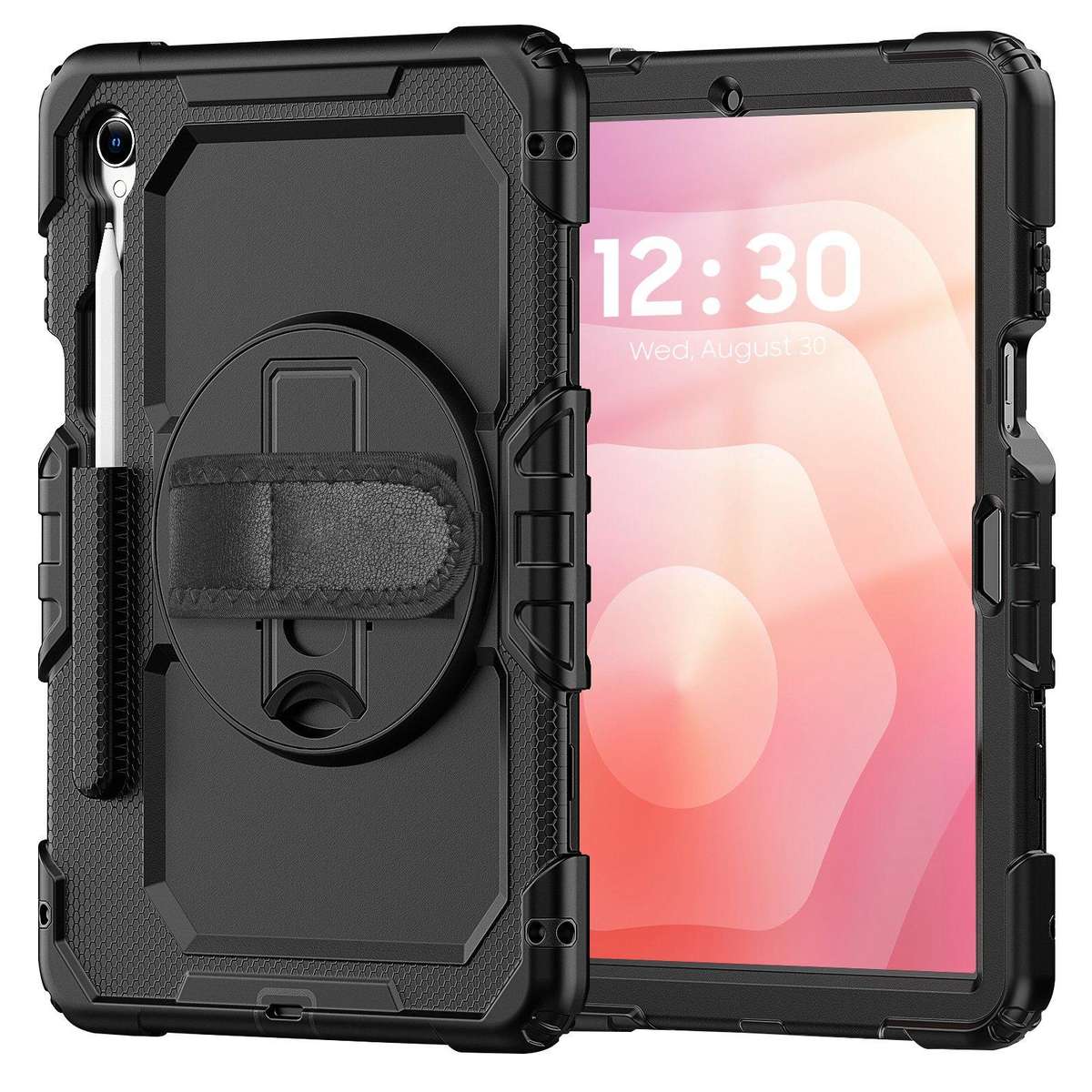 For Samsung Galaxy Tab S11 Lucky Wheel Grip Silicone Hybrid PC Tablet Case with Should ... (Black)