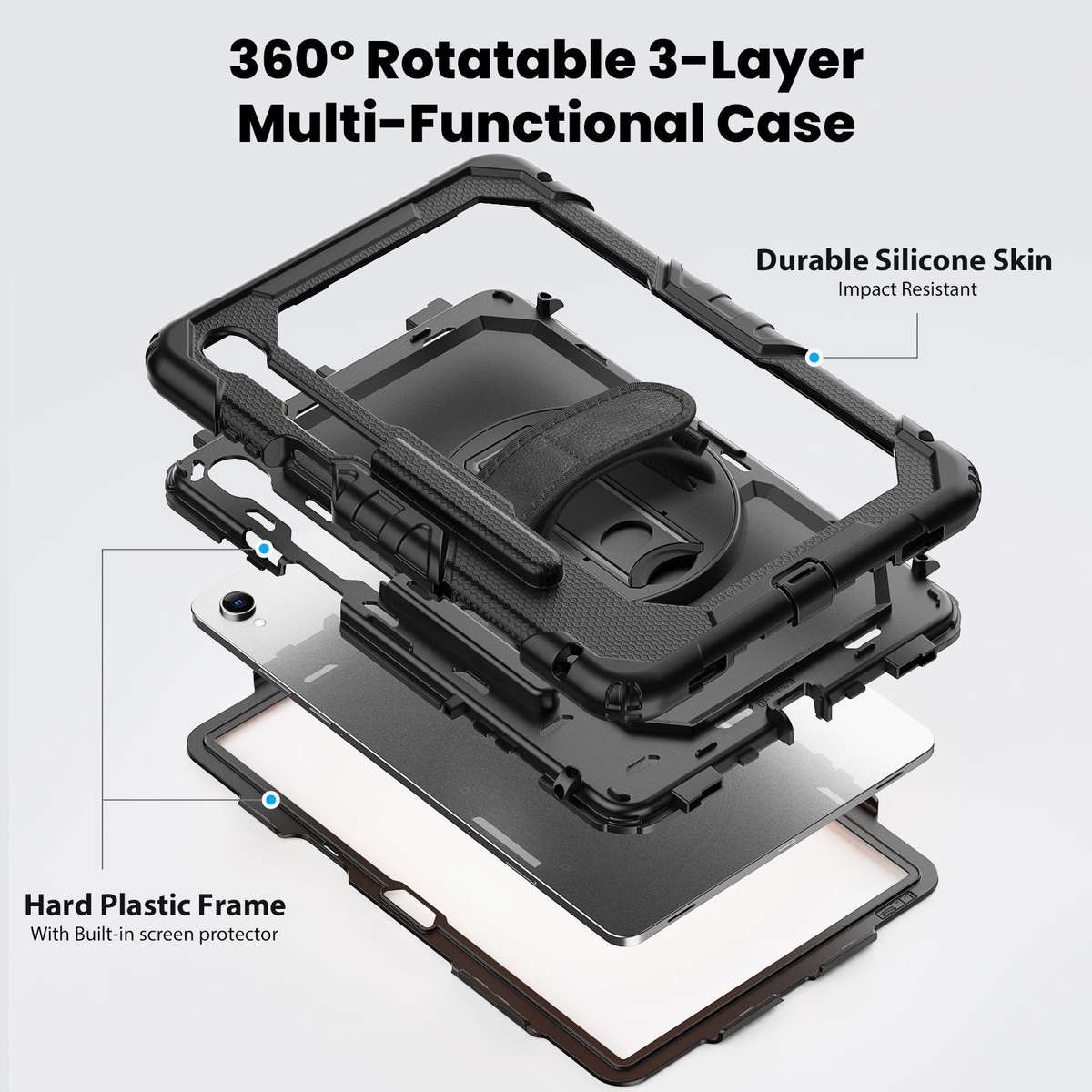 For Samsung Galaxy Tab S11 Lucky Wheel Grip Silicone Hybrid PC Tablet Case with Should ... (Black)
