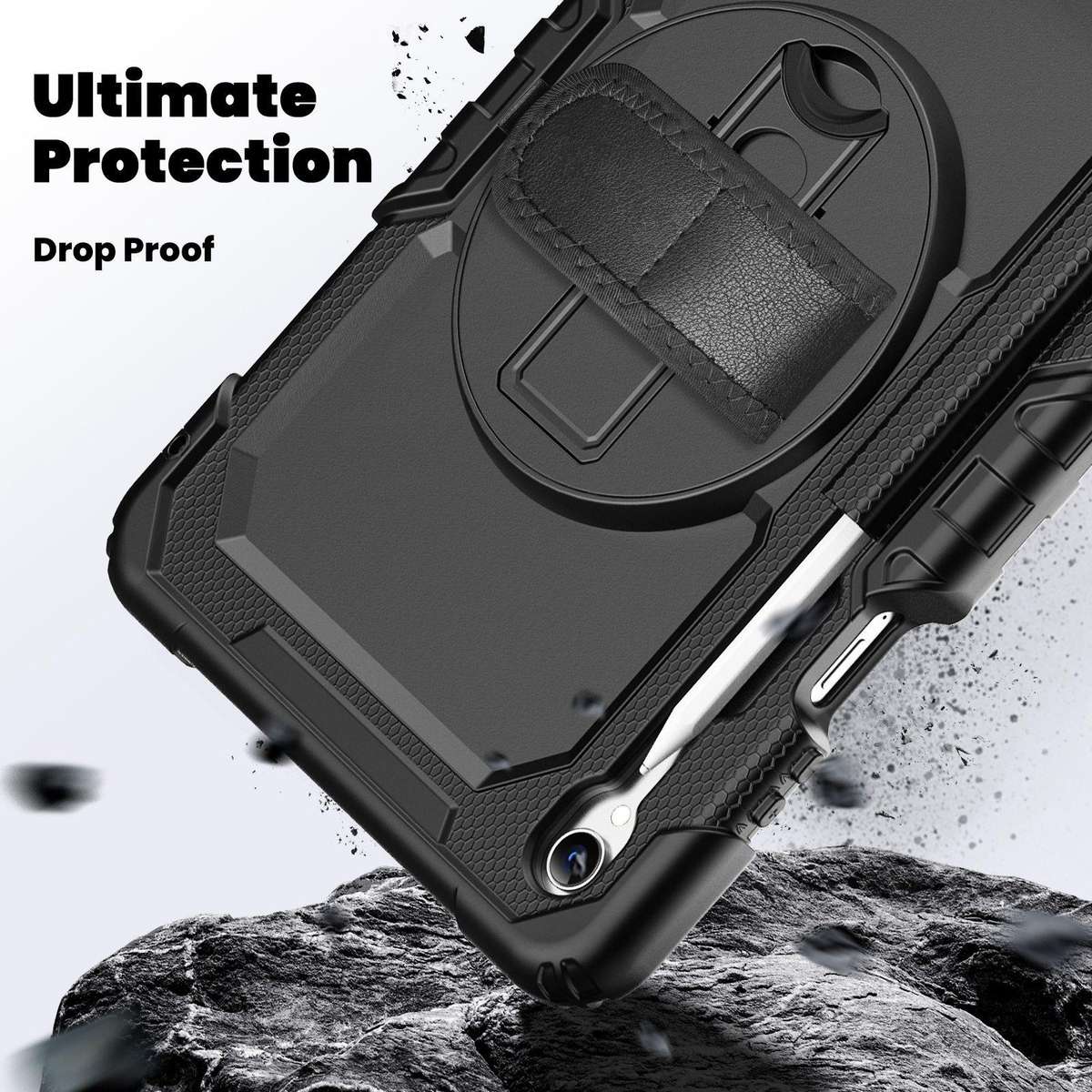 For Samsung Galaxy Tab S11 Lucky Wheel Grip Silicone Hybrid PC Tablet Case with Should ... (Black)