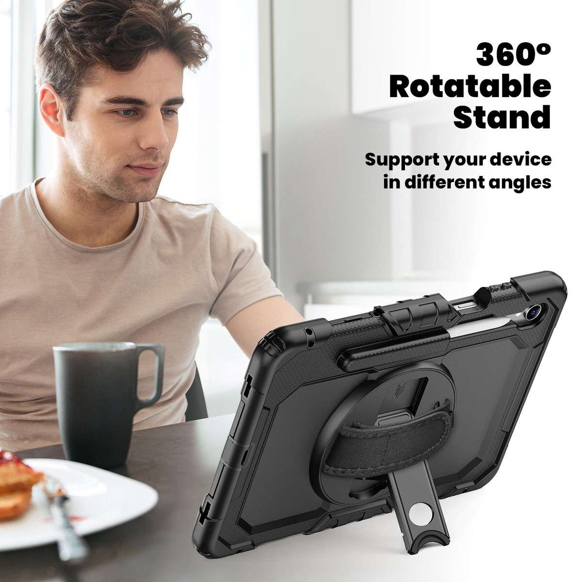 For Samsung Galaxy Tab S11 Lucky Wheel Grip Silicone Hybrid PC Tablet Case with Should ... (Black)