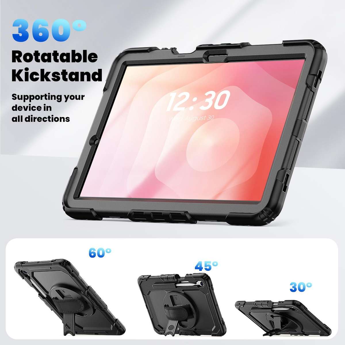 For Samsung Galaxy Tab S11 Lucky Wheel Grip Silicone Hybrid PC Tablet Case with Should ... (Black)