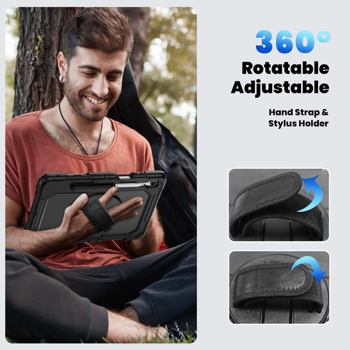 For Samsung Galaxy Tab S11 Lucky Wheel Grip Silicone Hybrid PC Tablet Case with Should ... (Black)
