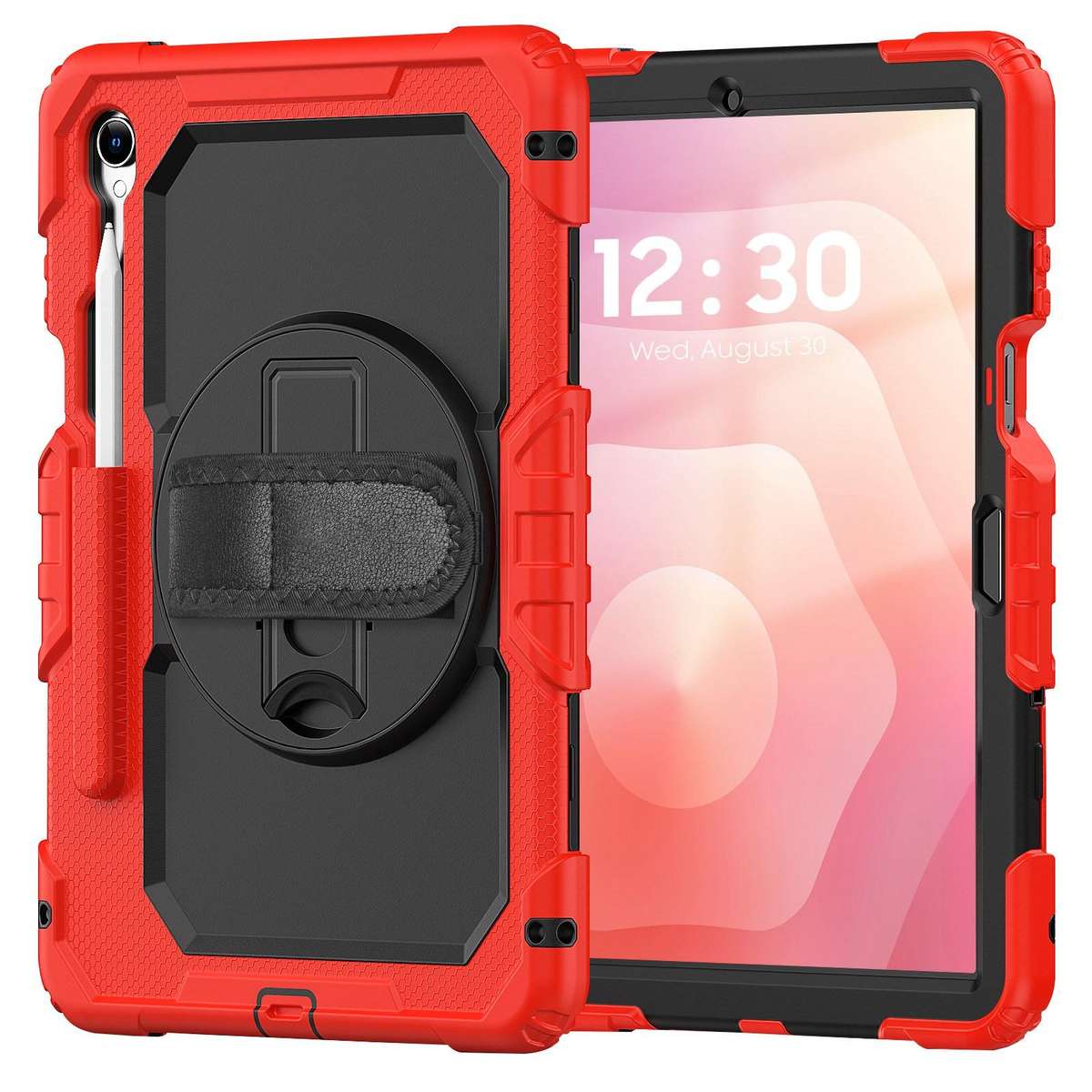 For Samsung Galaxy Tab S11 Lucky Wheel Grip Silicone Hybrid PC Tablet Case with Shoulder ... (Red)