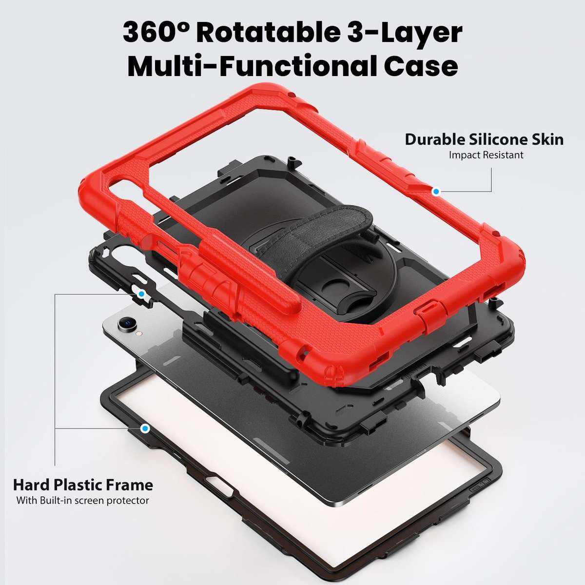 For Samsung Galaxy Tab S11 Lucky Wheel Grip Silicone Hybrid PC Tablet Case with Shoulder ... (Red)