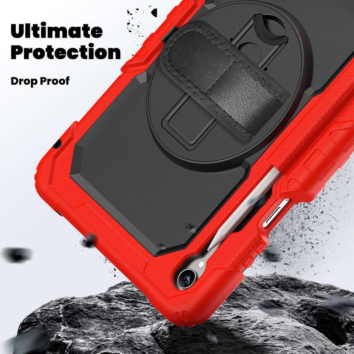 For Samsung Galaxy Tab S11 Lucky Wheel Grip Silicone Hybrid PC Tablet Case with Shoulder ... (Red)