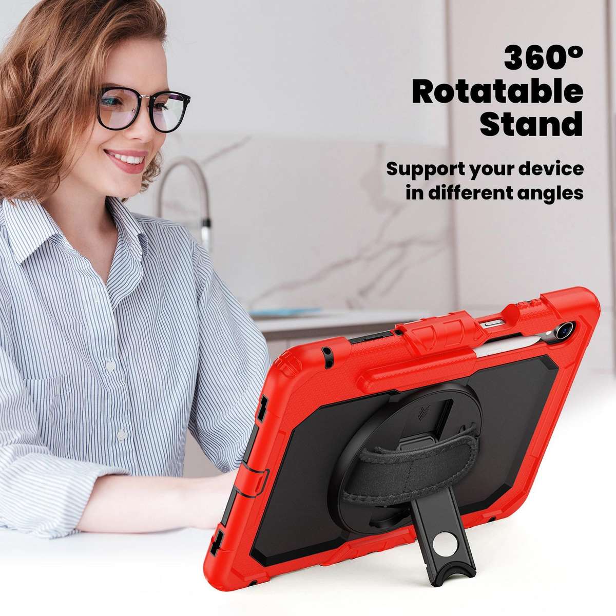 For Samsung Galaxy Tab S11 Lucky Wheel Grip Silicone Hybrid PC Tablet Case with Shoulder ... (Red)