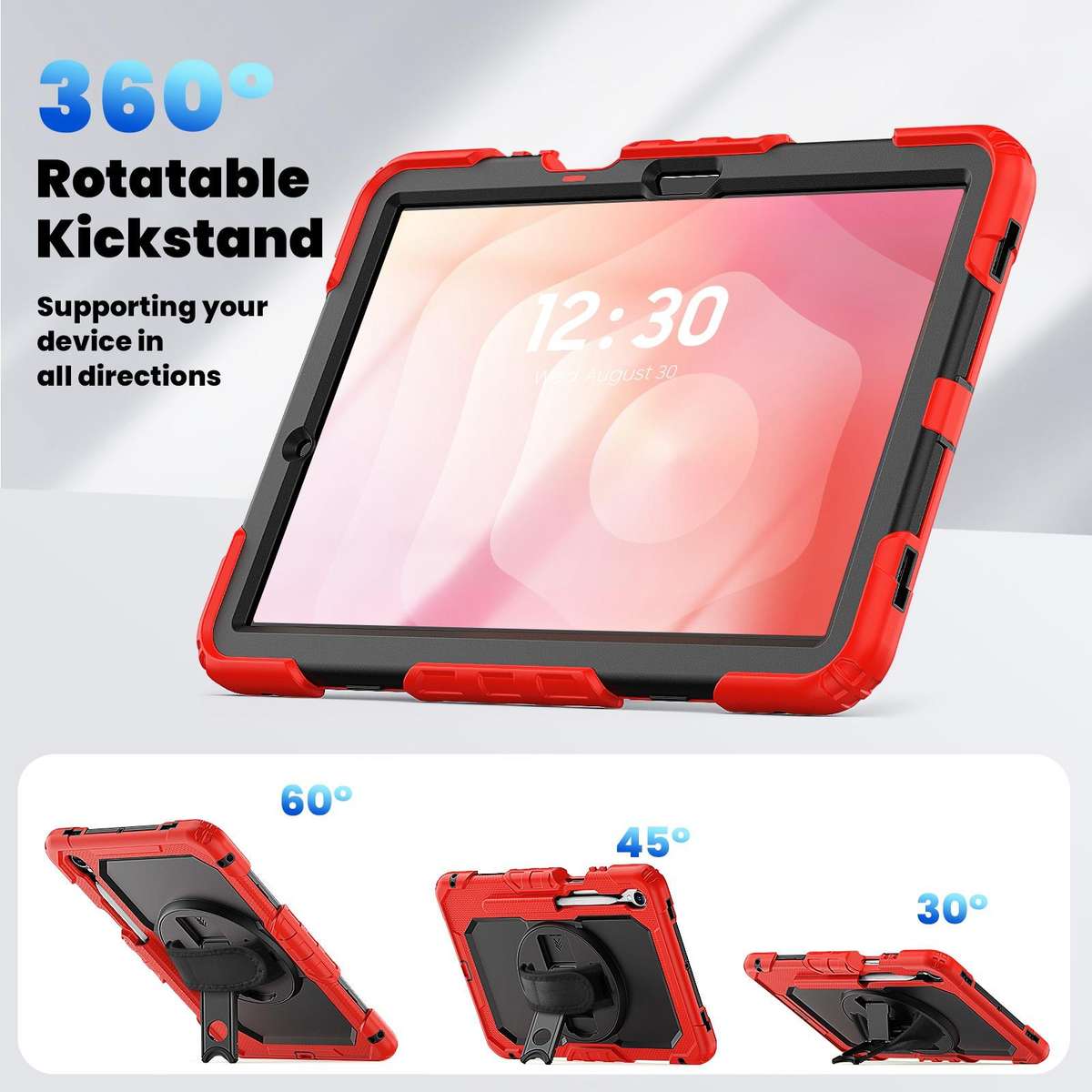 For Samsung Galaxy Tab S11 Lucky Wheel Grip Silicone Hybrid PC Tablet Case with Shoulder ... (Red)