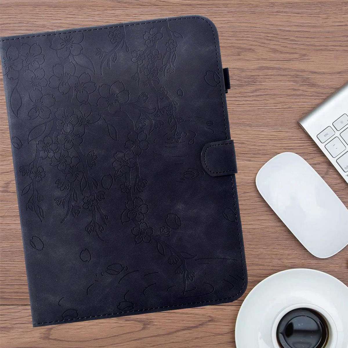For Samsung Galaxy Tab S10 FE+ Plum Blossom Embossed Smart Leather Tablet Case(Black)