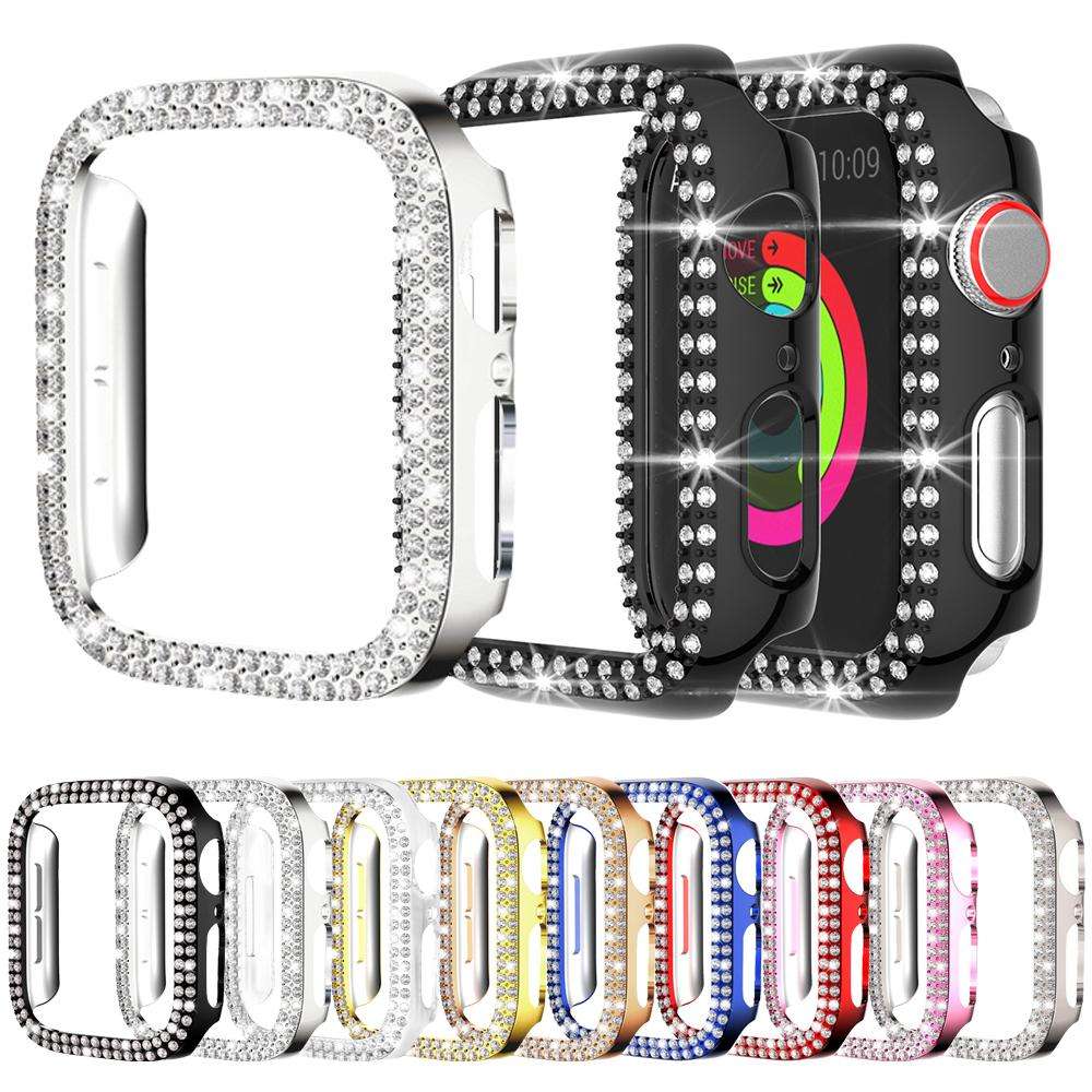 For Apple Watch Series 6 / 5 / 4 / SE 44mm xDfind Double Row Diamond Hollow PC Wat ... (Rose Gold)