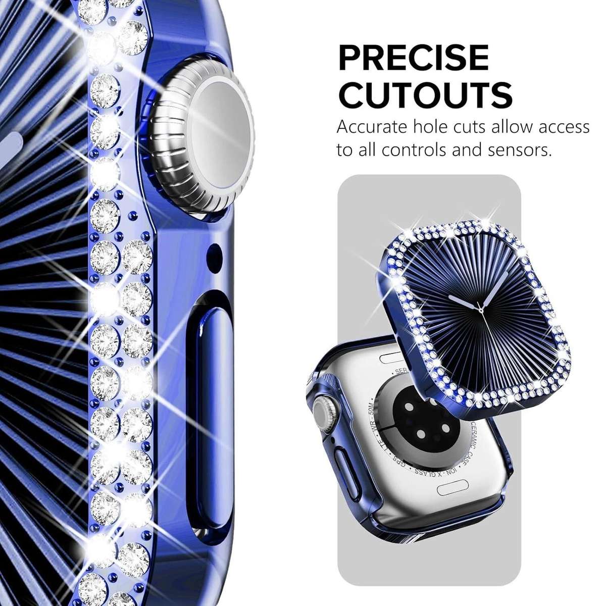 For Apple Watch Series 6 / 5 / 4 / SE 44mm xDfind Double Row Diamond Hollow PC Wat ... (Rose Gold)
