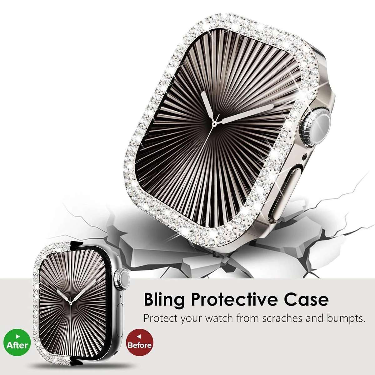 For Apple Watch Series 6 / 5 / 4 / SE 44mm xDfind Double Row Diamond Hollow PC Wat ... (Rose Gold)