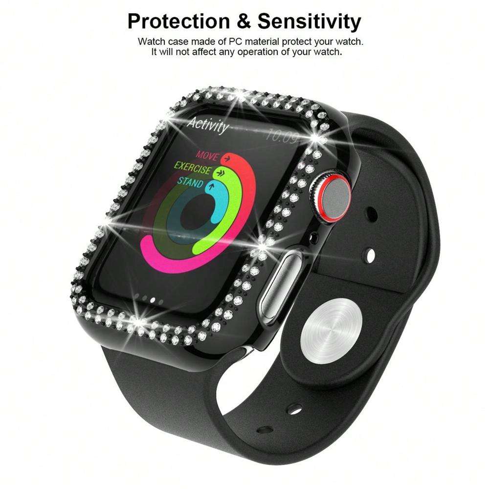 For Apple Watch Series 6 / 5 / 4 / SE 44mm xDfind Double Row Diamond Hollow PC Wat ... (Rose Gold)