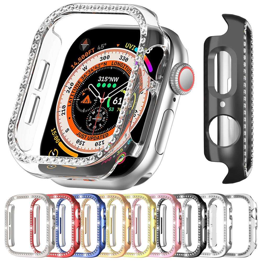 For Apple Watch Series 11 46mm / 10 46mm xDfind Single Row Diamond Hollow PC Watch ... (Starlight)