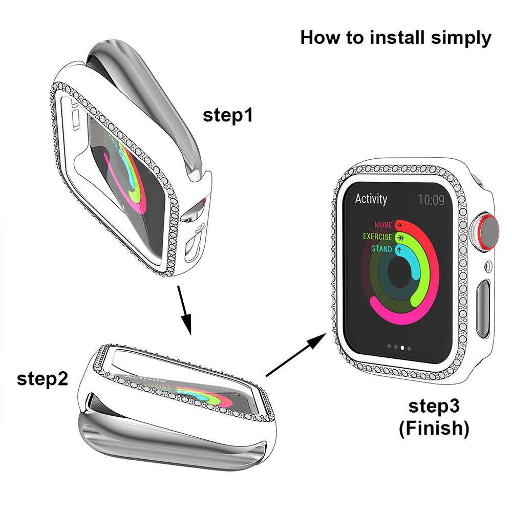 For Apple Watch Series 11 46mm / 10 46mm xDfind Single Row Diamond Hollow PC Watch ... (Starlight)
