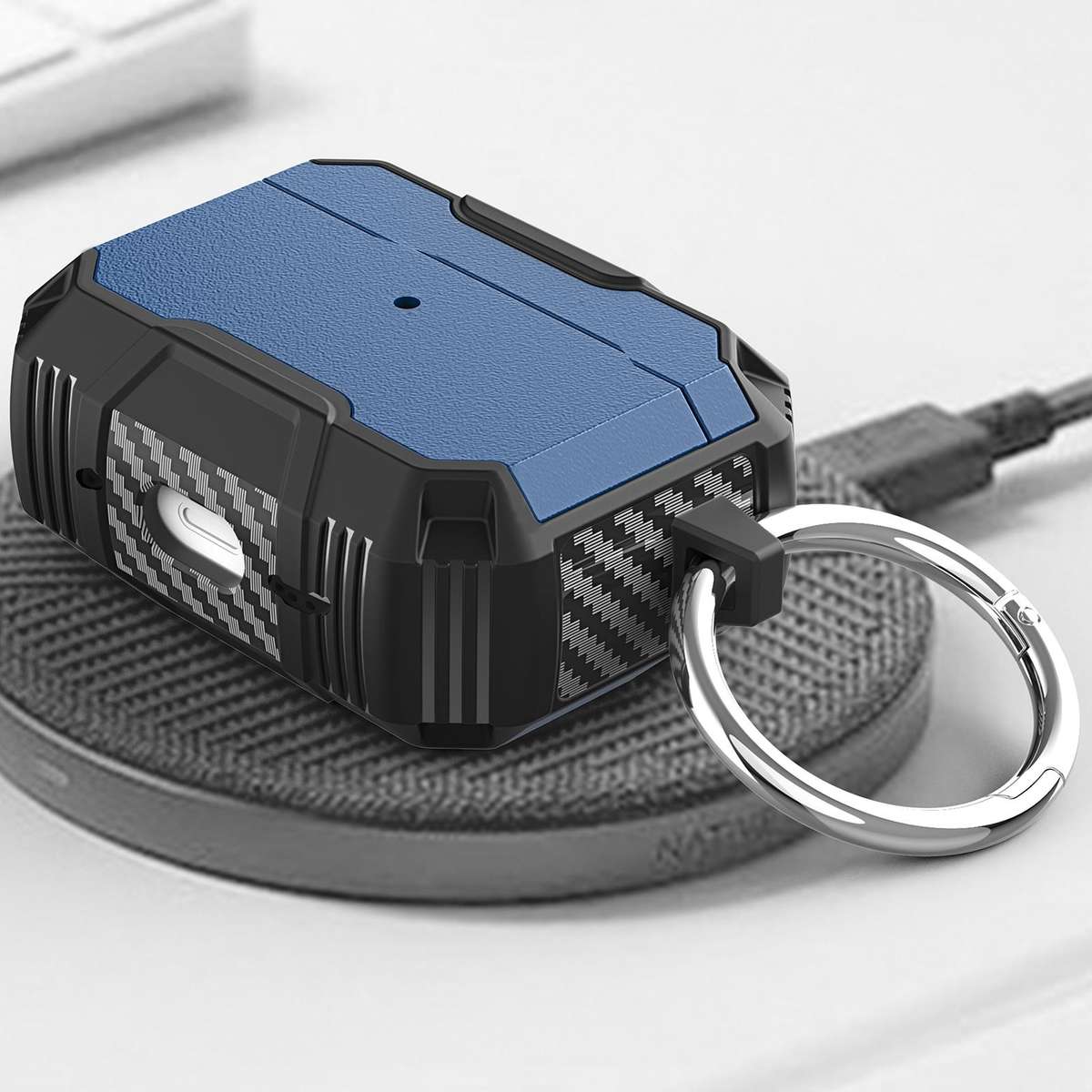 For AirPods Pro 3 Wireless Earphone TPU Hybrid PC Shockproof Cover with Hook(Navy Blue Pink)