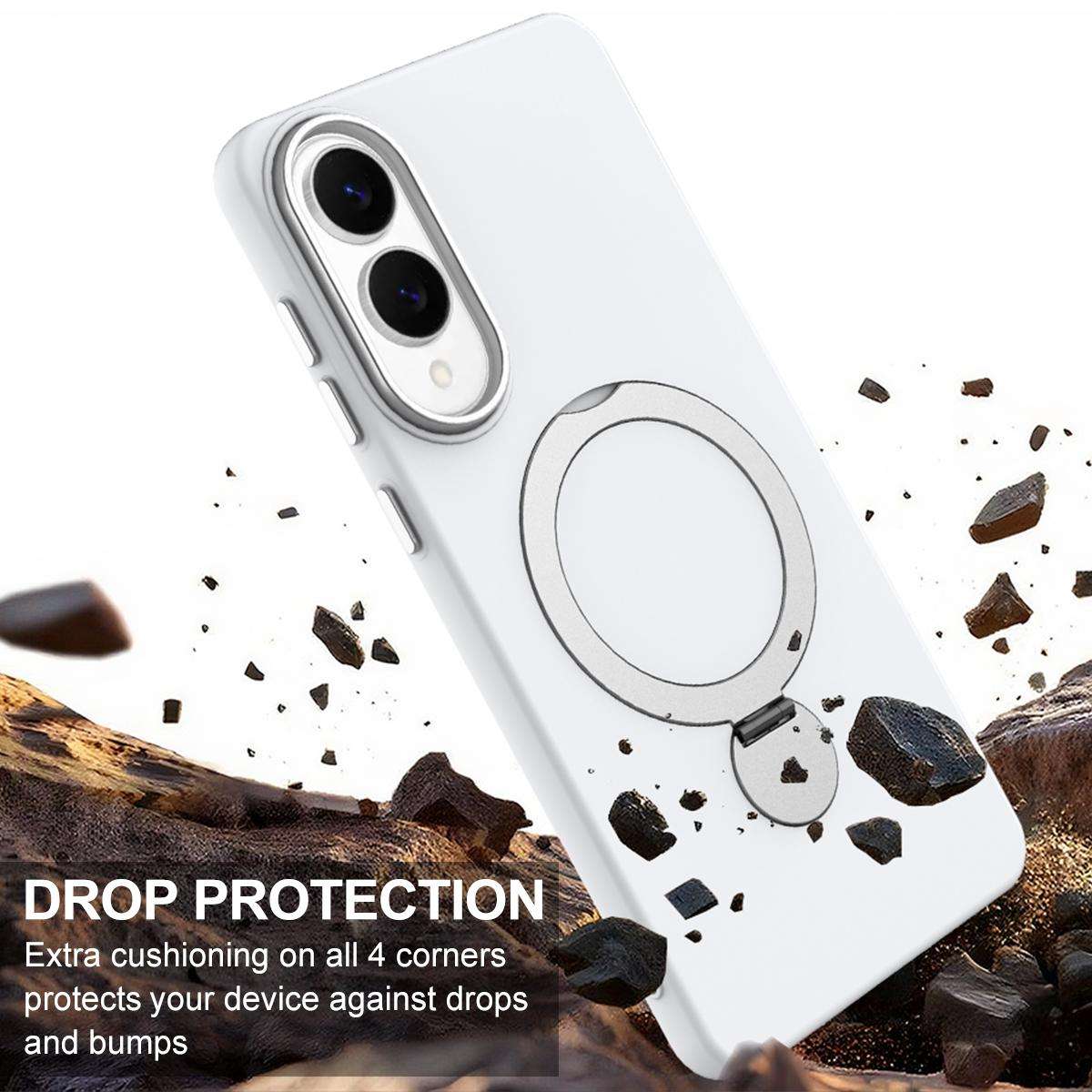 For Samsung Galaxy S25 Edge 5G Gen1.5 Pivot Ring Holder TPU Hybrid PC Phone Case(White)