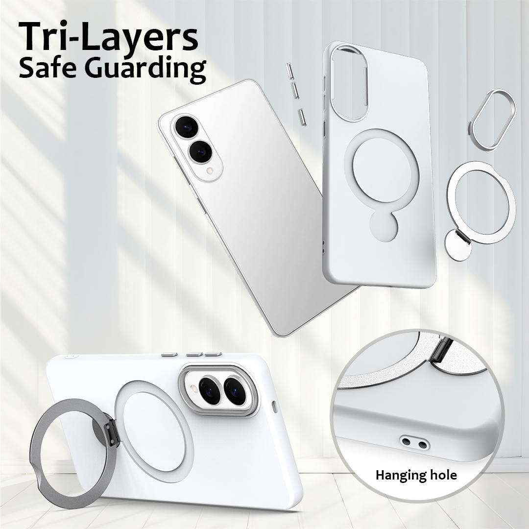 For Samsung Galaxy S25 Edge 5G Gen1.5 Pivot Ring Holder TPU Hybrid PC Phone Case(White)