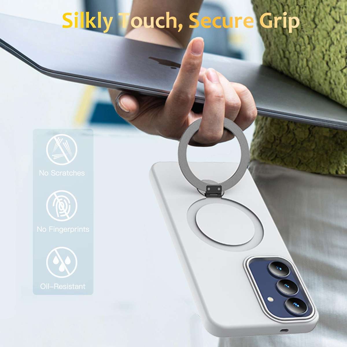 For Samsung Galaxy S25 FE 5G Gen1.5 Pivot Ring Holder TPU Hybrid PC Phone Case(White)