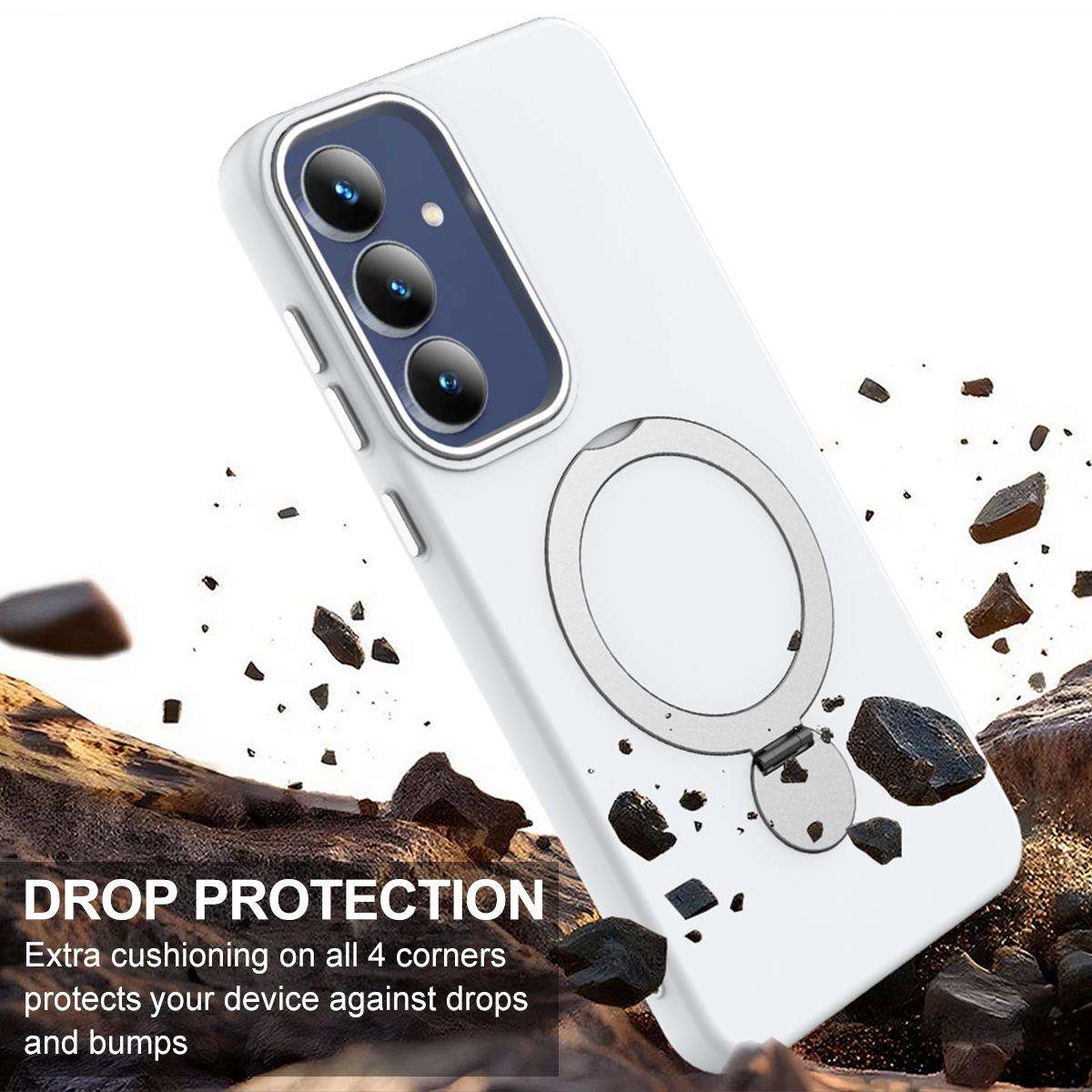 For Samsung Galaxy S25 FE 5G Gen1.5 Pivot Ring Holder TPU Hybrid PC Phone Case(White)