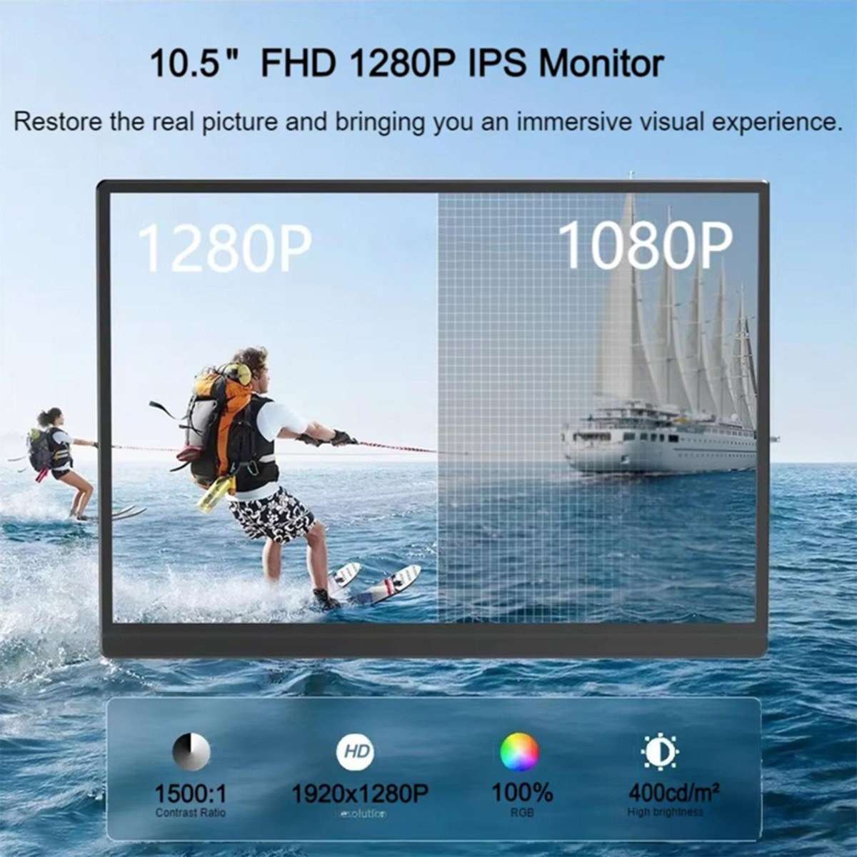 P105A01D 10.5 inch IPS Portable Monitor with HD / Type-C Extend, US Plug(Black)