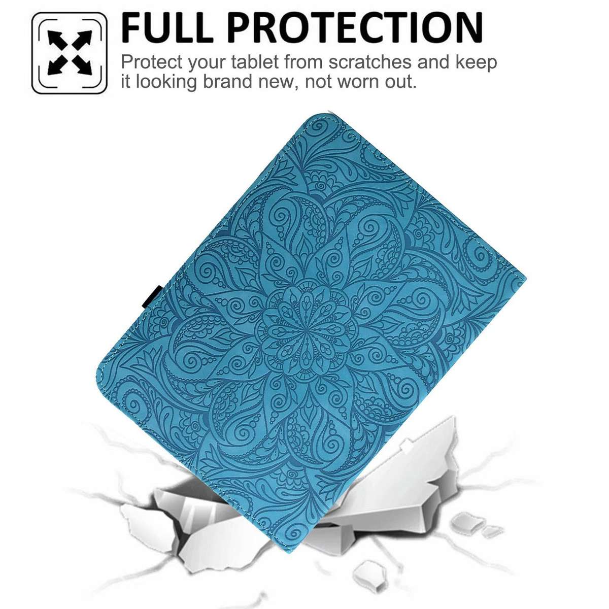 For Samsung Galaxy Tab A7 Lite Rotatable Mandala Embossed Leather Tablet Case(Light Blue)