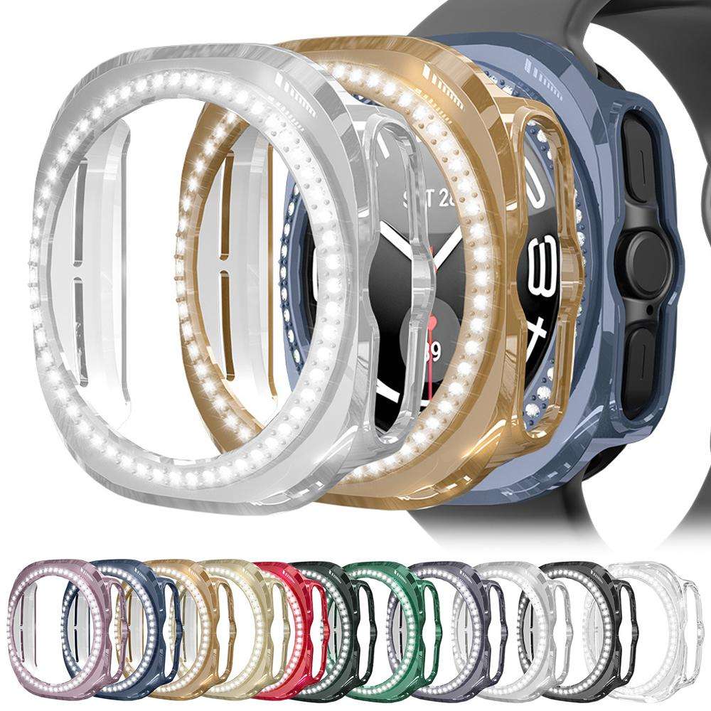 For Samsung Galaxy Watch Ultra 47mm / Ultra 2025 xDfind Single Row Diamond Hollow PC ... (Silver)