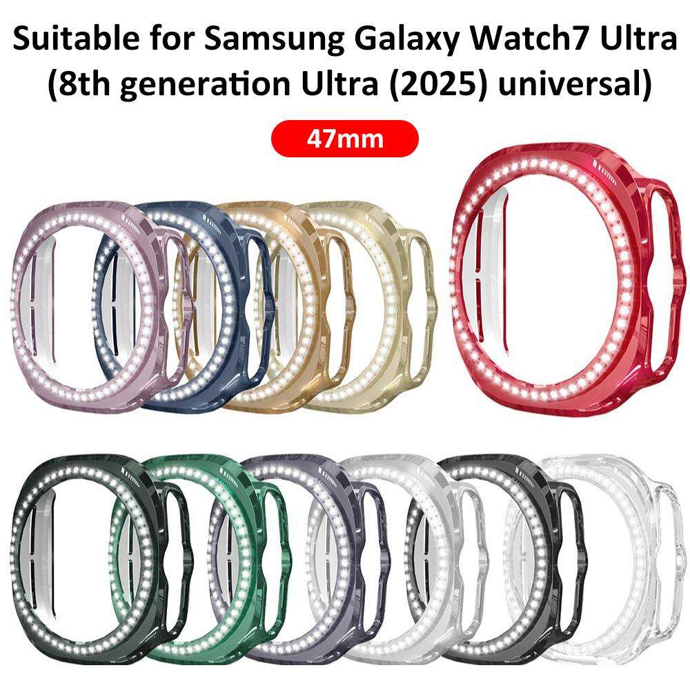 For Samsung Galaxy Watch Ultra 47mm / Ultra 2025 xDfind Single Row Diamond Hollow PC ... (Silver)