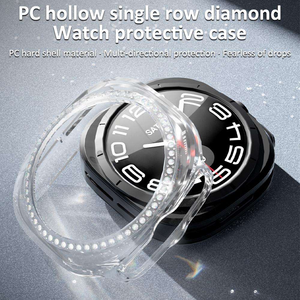 For Samsung Galaxy Watch Ultra 47mm / Ultra 2025 xDfind Single Row Diamond Hollow PC ... (Silver)