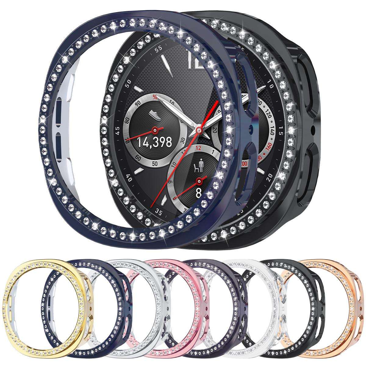 For Samsung Galaxy Watch8 44mm xDfind Single Row Diamond Hollow PC Watch Cover(Midnight Blue)