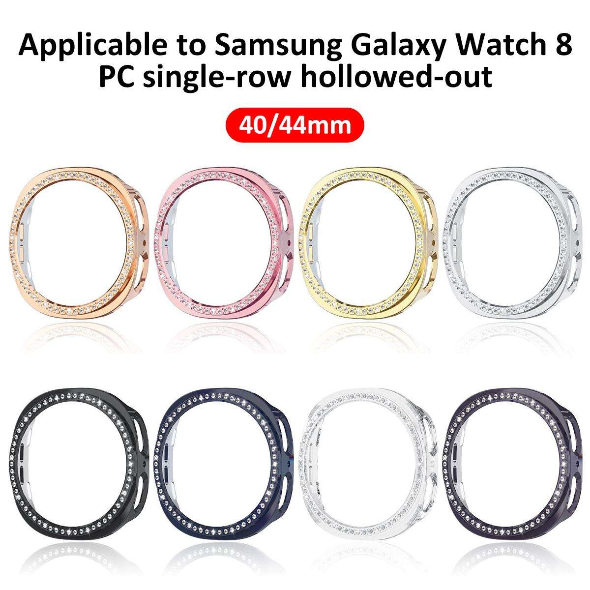 For Samsung Galaxy Watch8 44mm xDfind Single Row Diamond Hollow PC Watch Cover(Midnight Blue)
