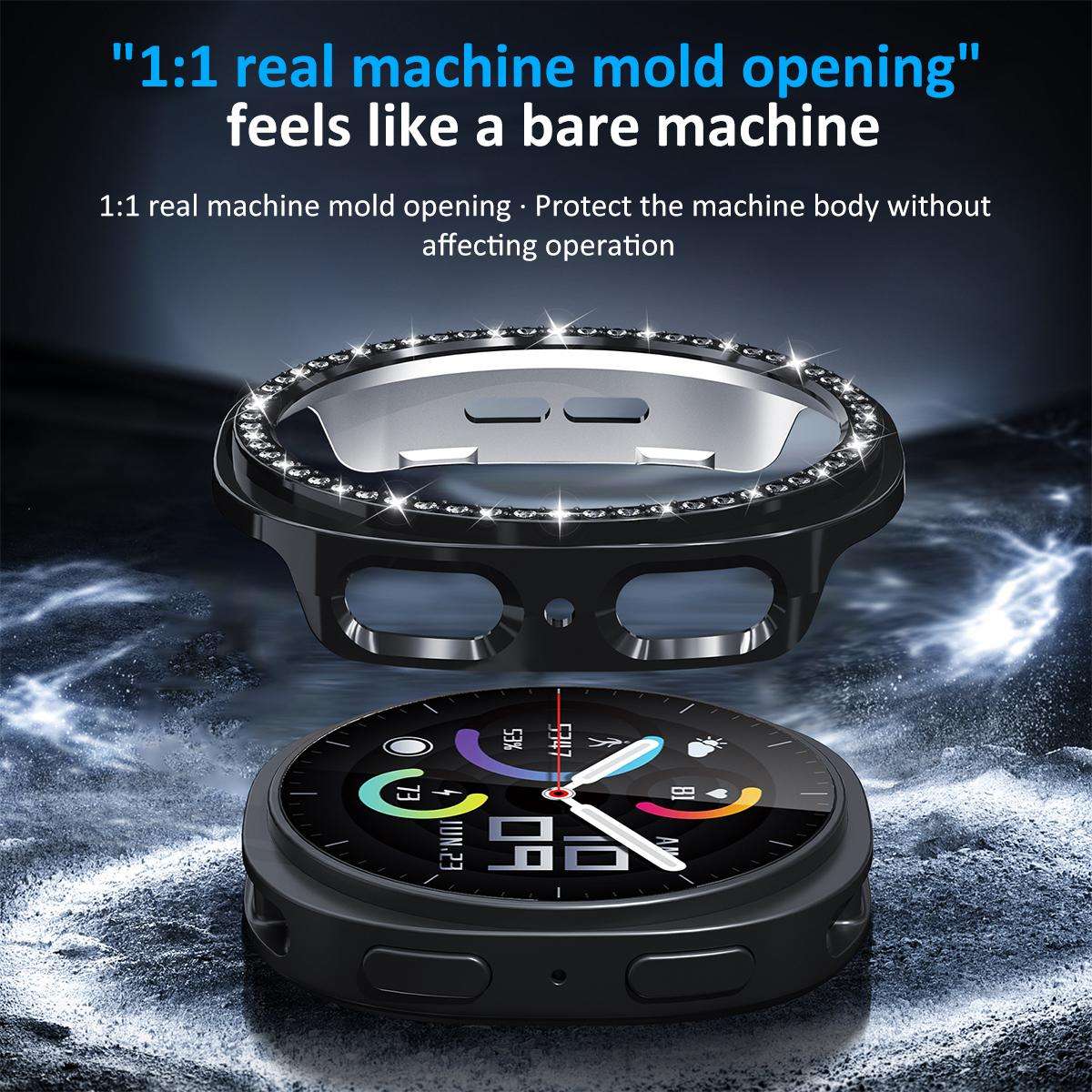 For Samsung Galaxy Watch8 44mm xDfind Single Row Diamond Hollow PC Watch Cover(Midnight Blue)
